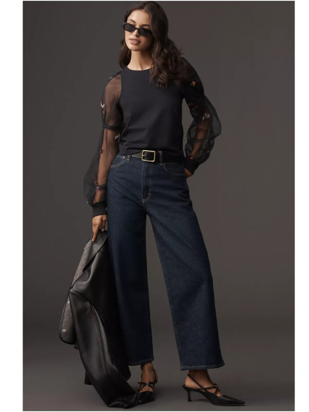 Anthropologie Maeve Embroidered Sheer-Sleeve Pullover